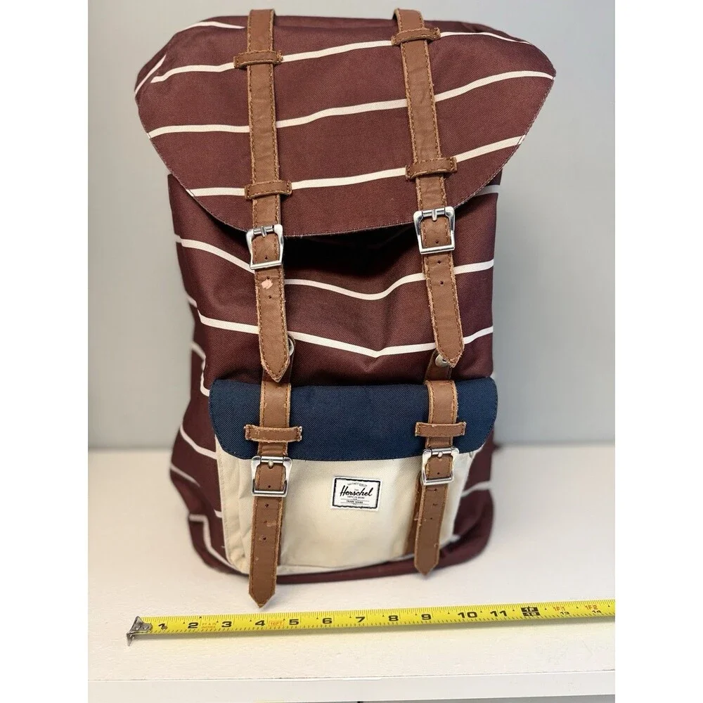 Herschel Supply Co. Little America Backpack Maroon Striped Colorblock 19